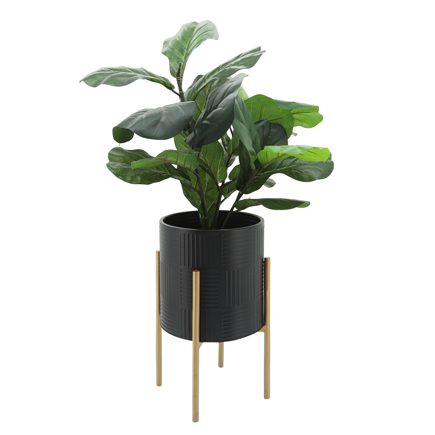 12629-15 S/2 RIDGED PLANTERS IN METAL STAND, BLACK( Sagebrook Home )