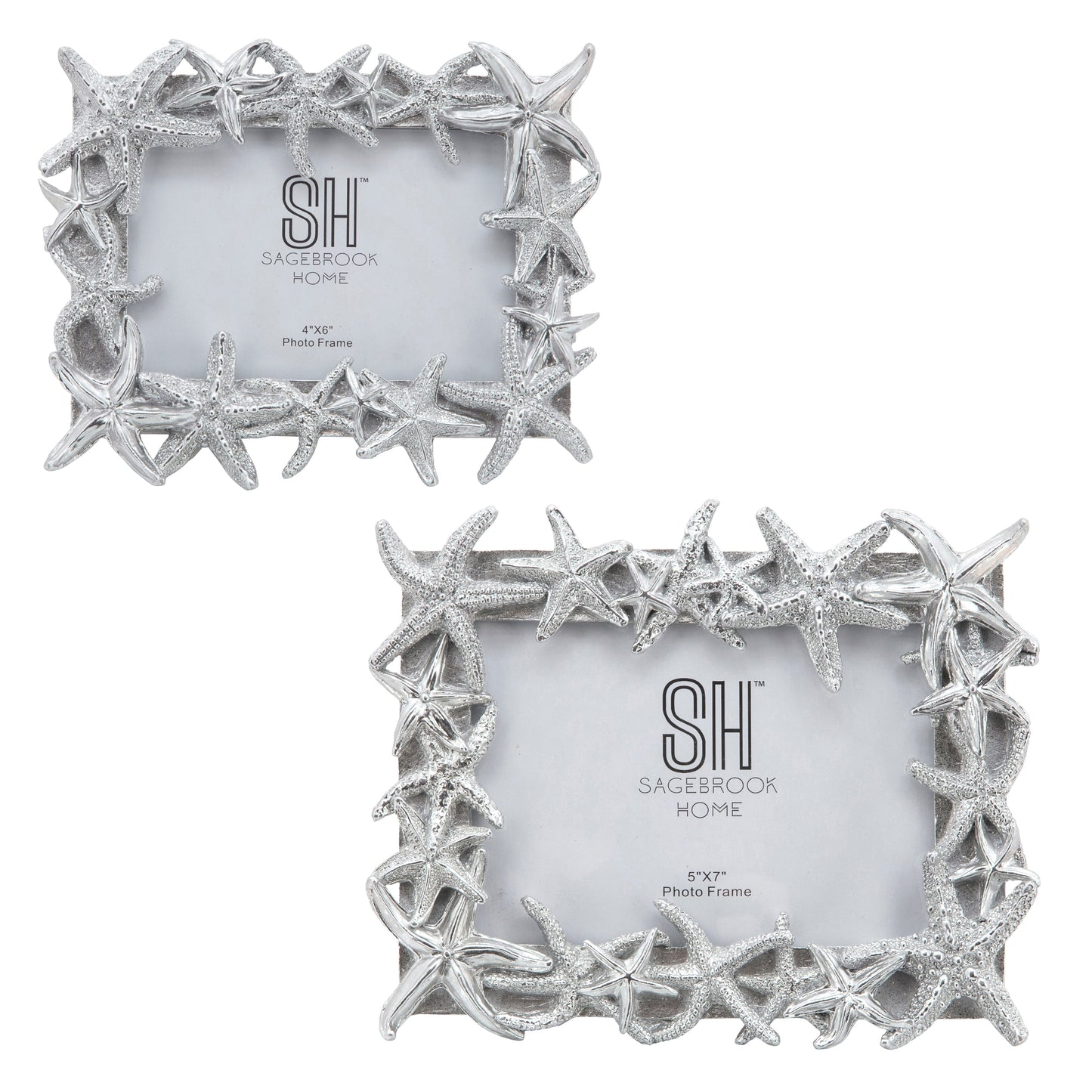 14969-02 |POLYRESIN 5X7" STARFISH PHOTO FRAME, SILVER