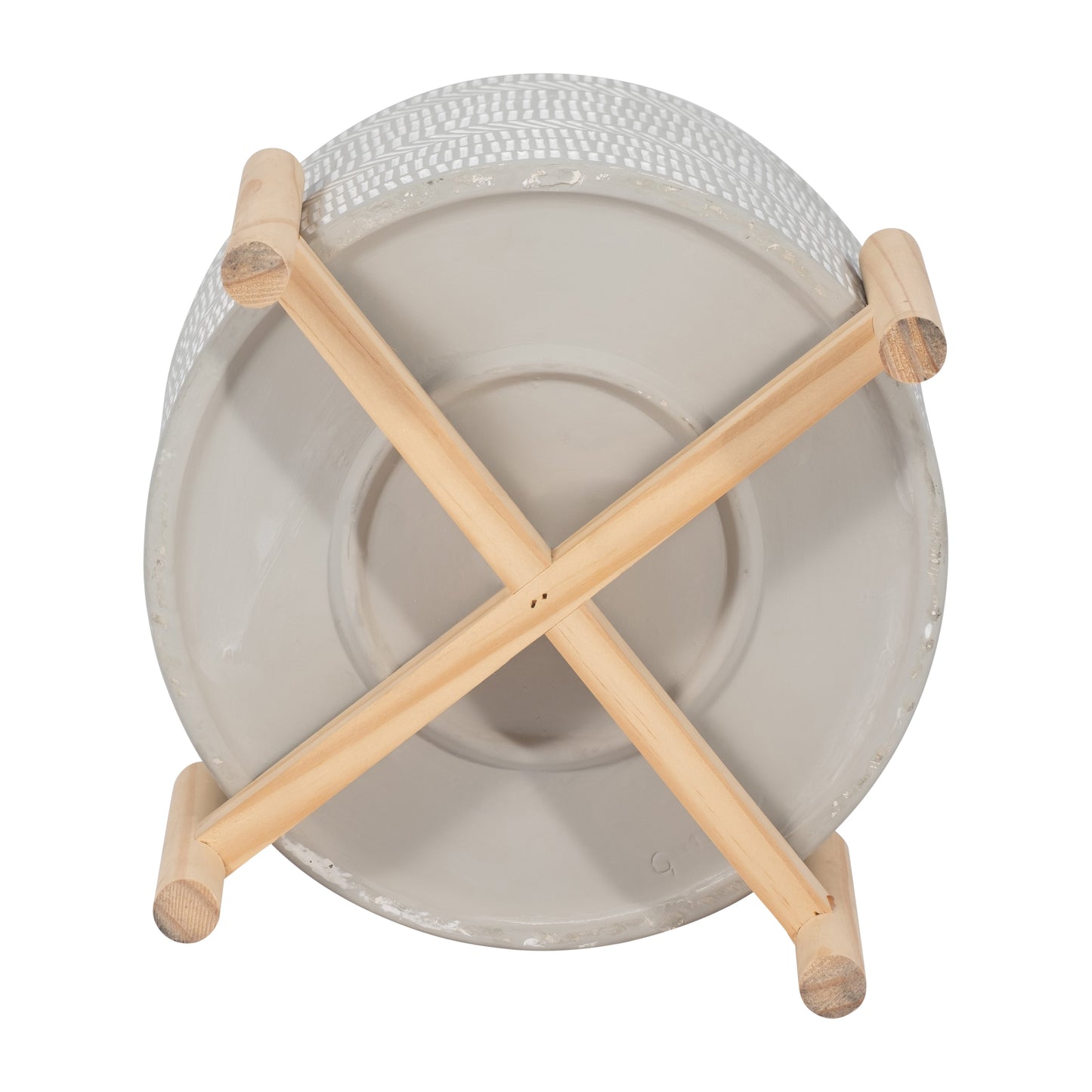 15068-01 8" CERAMIC PLANTER W/ WOOD STAND, BEIGE MIX( Sagebrook Home )