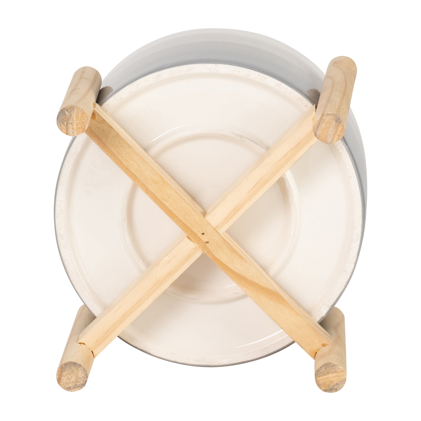 15069-02 6" CERAMIC FLUTED PLANTER W/ WOOD STAND, BLACK( Sagebrook Home )