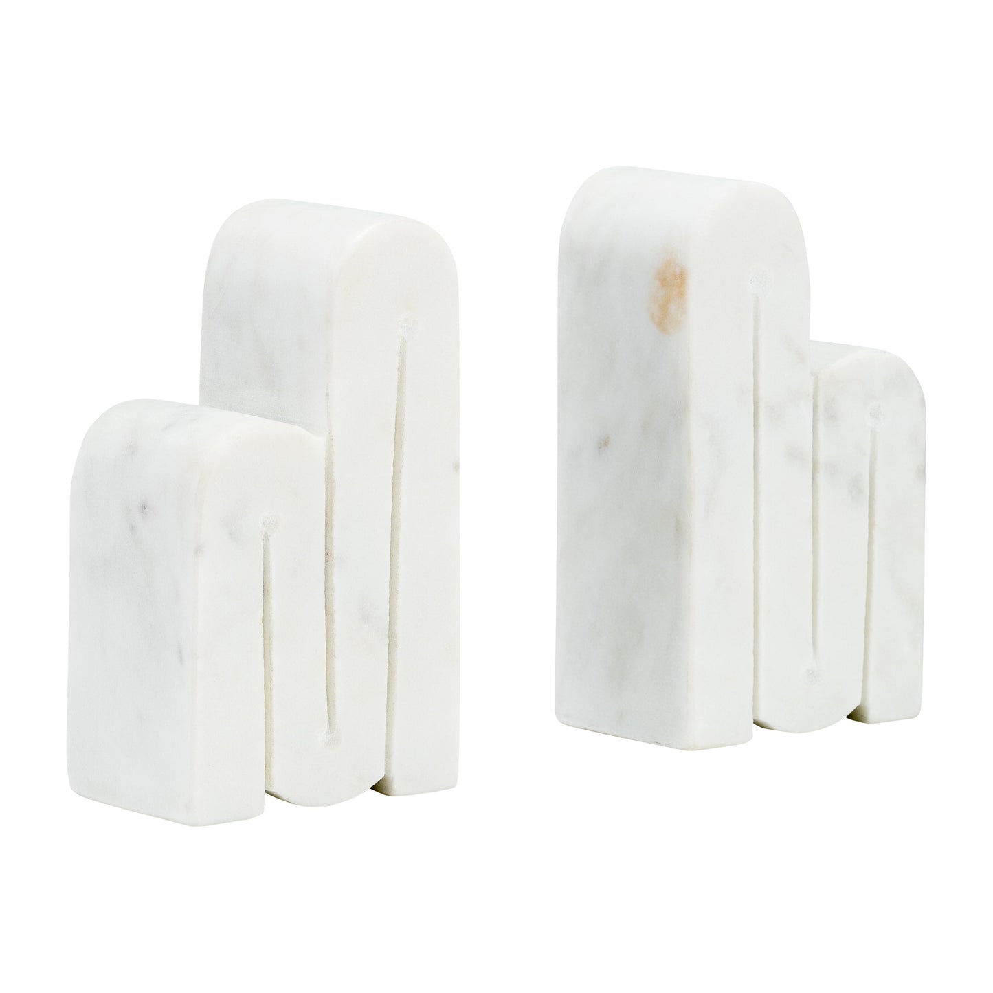 MARBLE, S/2 6"H SWIRLY BOOKENDS, WHITE