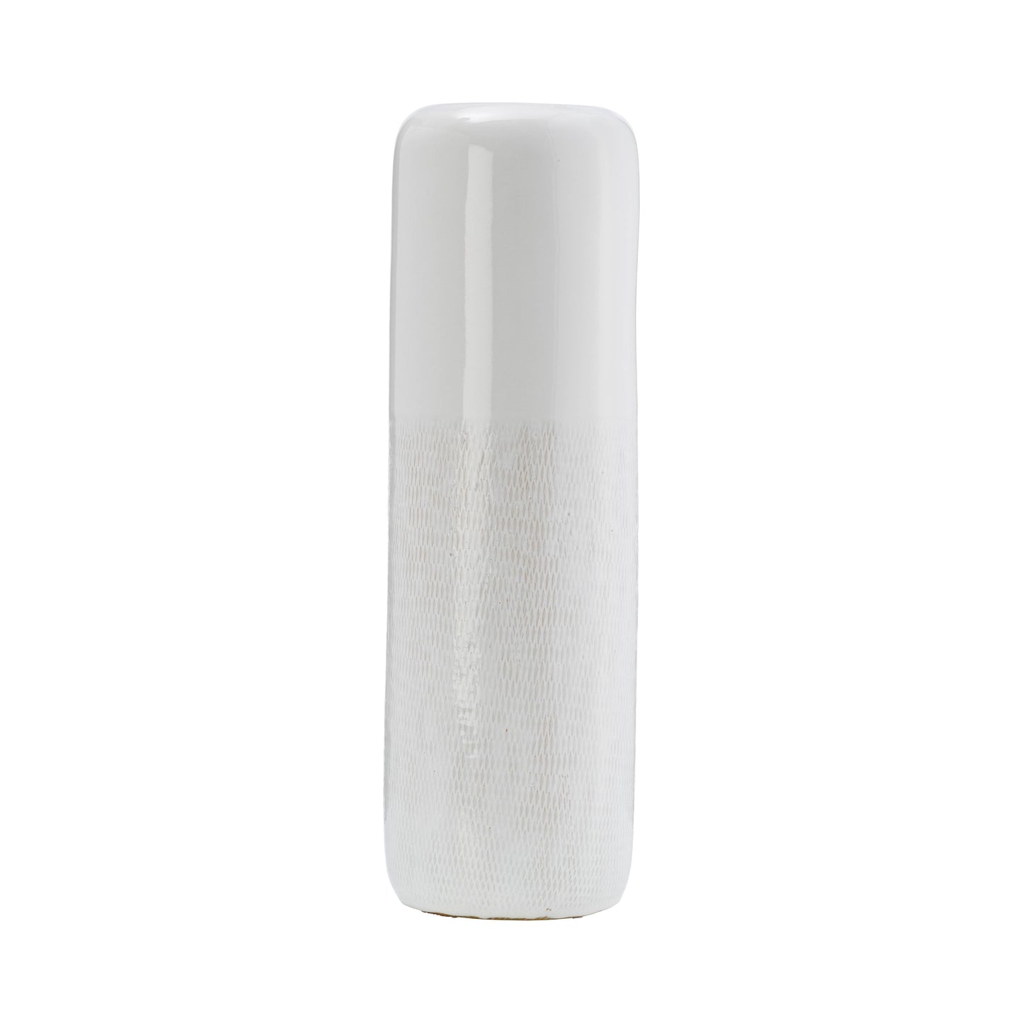CER, 12"H GROOVED VASE, IVORY