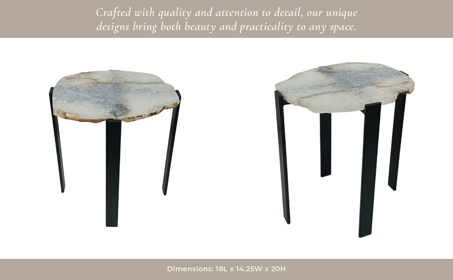 20X18" RAW EDGE AGATE ACCENT TABLE, WHITE/BLACK