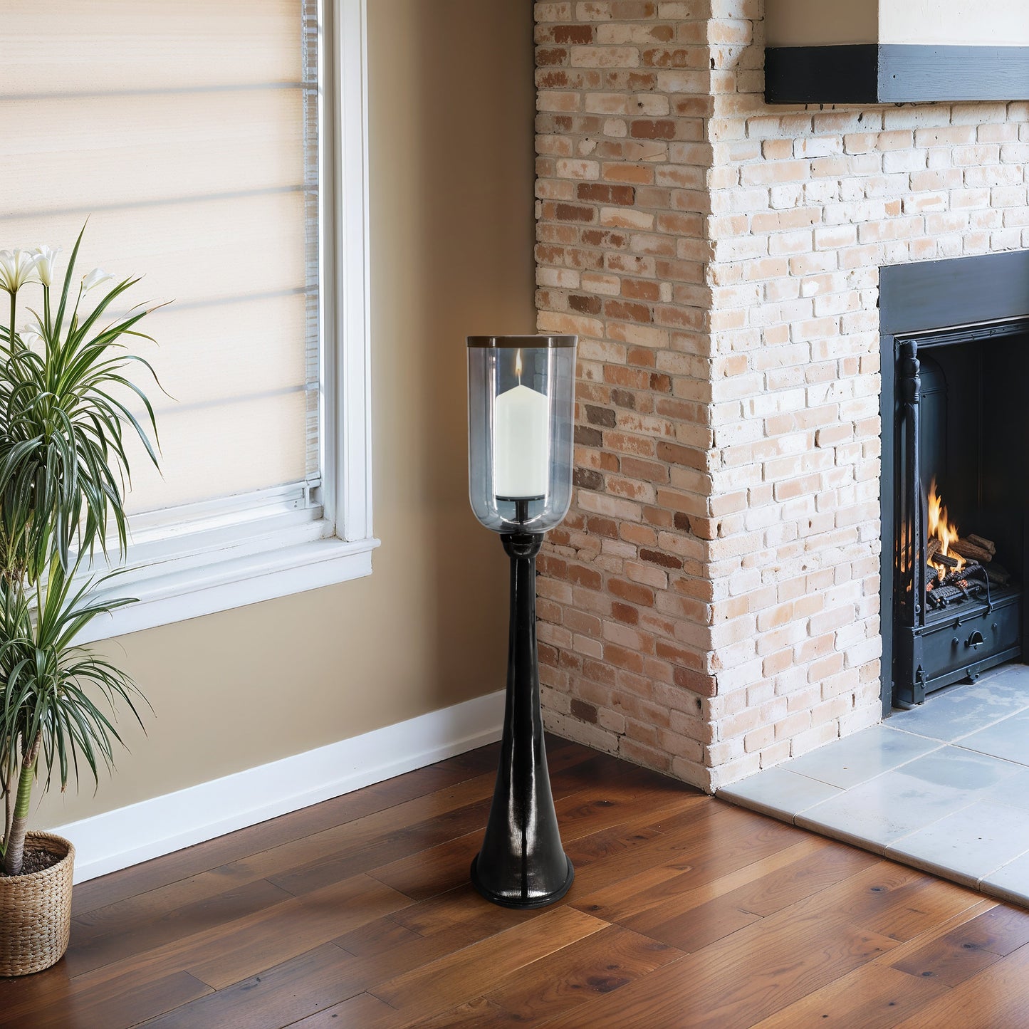 34" Ember Small Black Glass Candle Hurricane