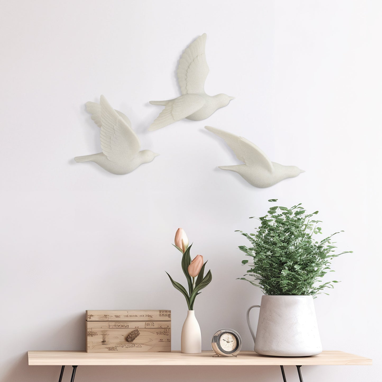 EV19794 |S/3 Horizon Quartz Resin Bird Wall Decor, White