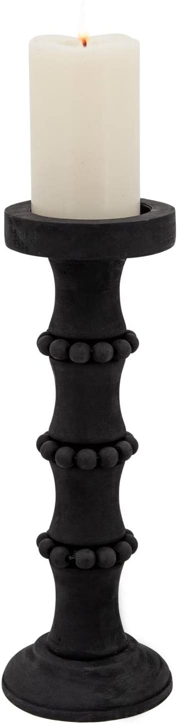 WOOD, 15" ANTIQUE STYLE CANDLE HOLDER, BLACK