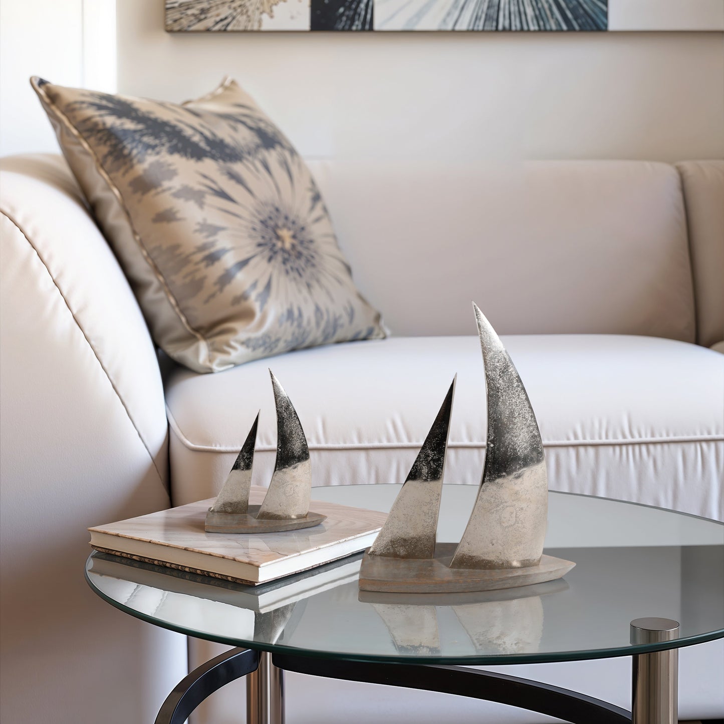 Metal, S/2 9/12" Moelyn Silver Saliboats