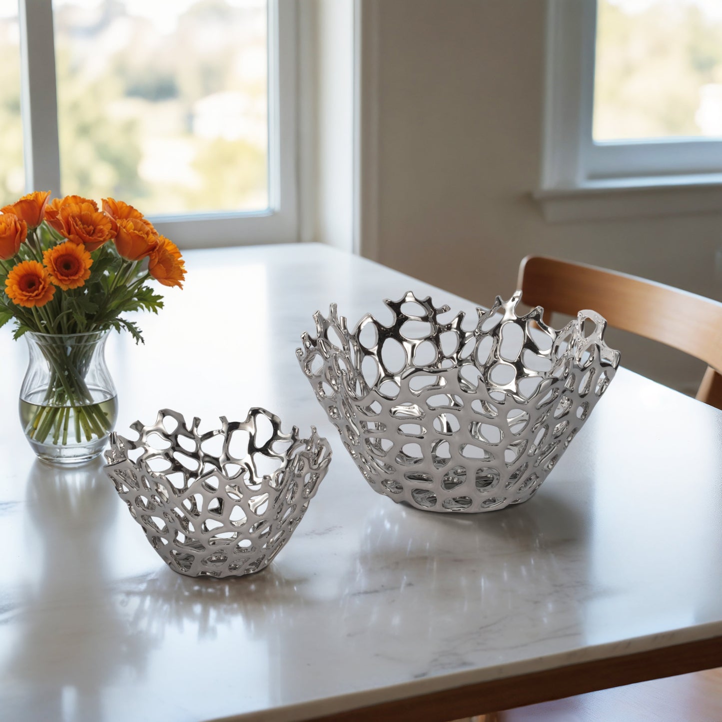 S/2 10/13" Steffi Silver Ceramic Bowls