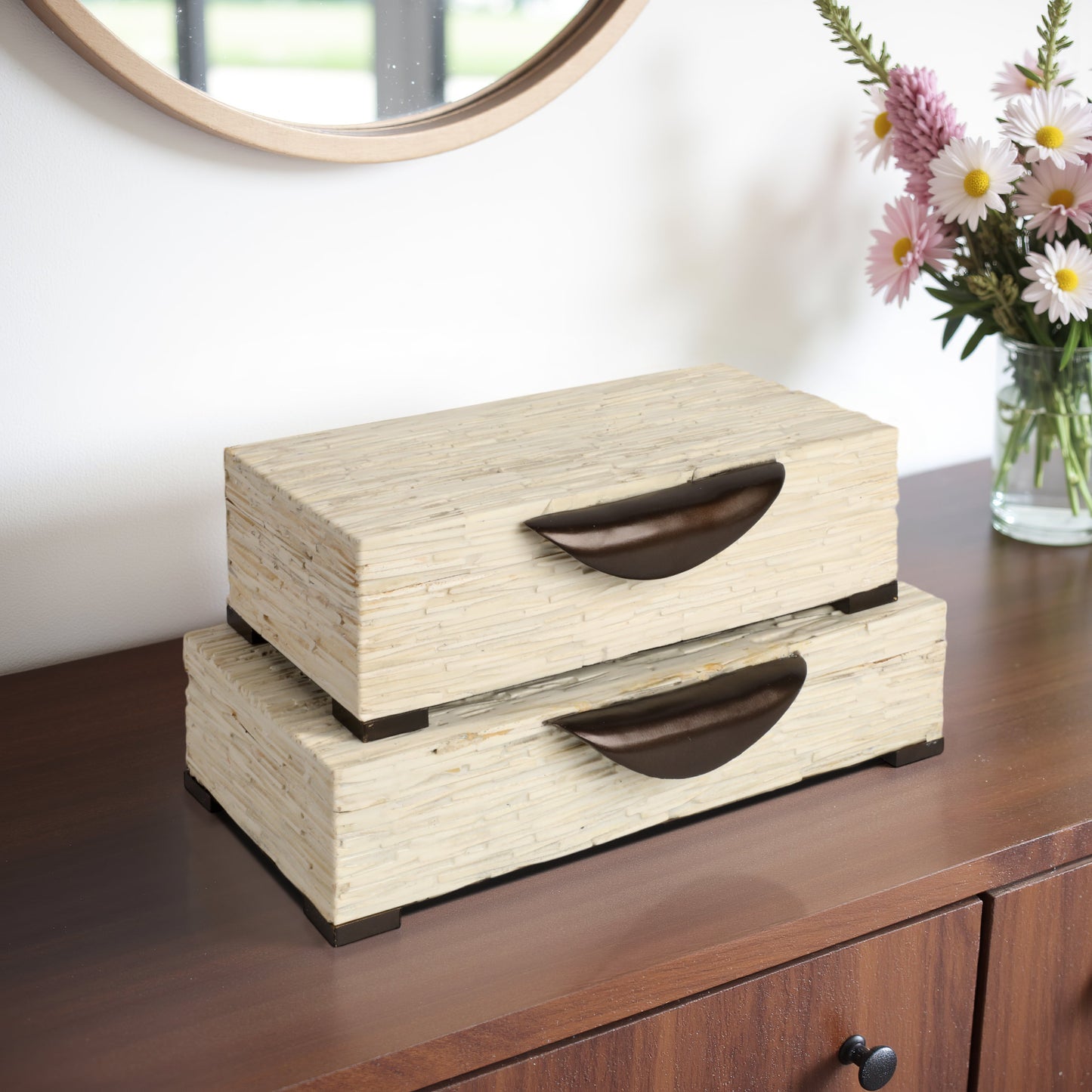 S/2 14/16" Hadwin Resin Cream Boxes