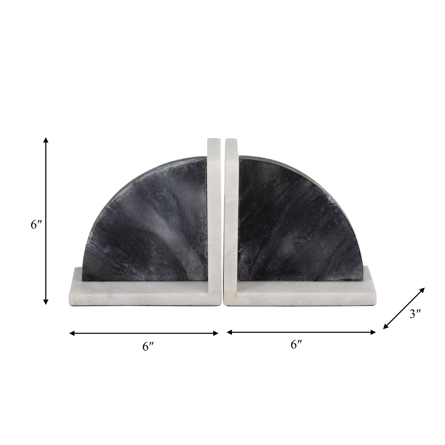 17779 |MARBLE,S/2 6"H,ROUNDED BOOKENDS,BLACK/WHITE