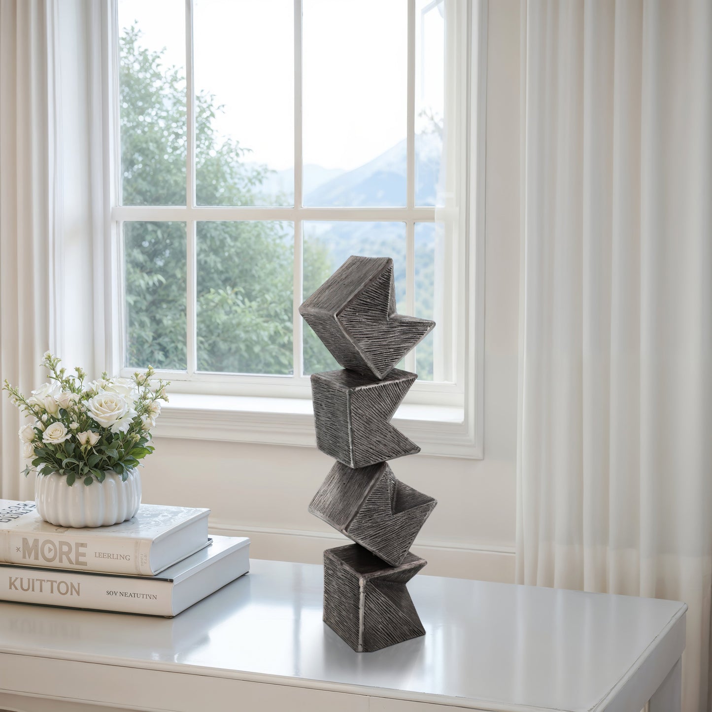 25" Lyon Large Silver Cube Statuary