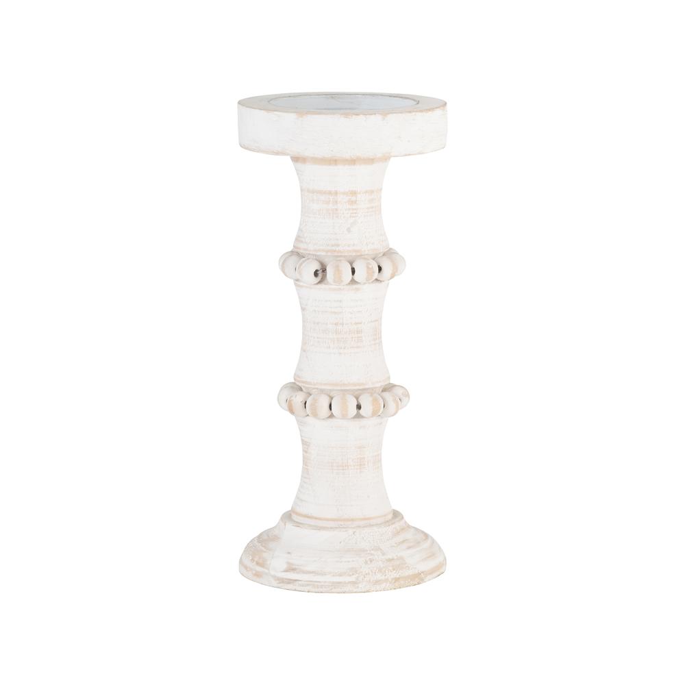 WOOD, 15" ANTIQUE STYLE CANDLE HOLDER, WHITE