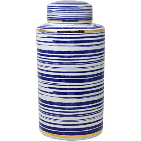 STRIPED WHITE/BLUE/GOLD JAR 16"