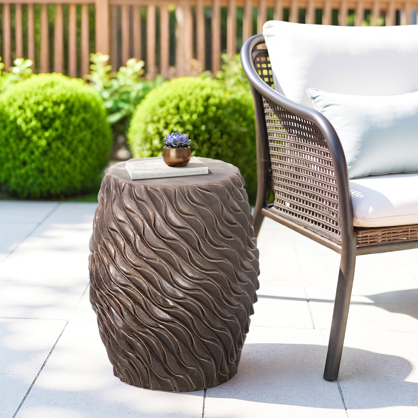 20" Devone Brown Ceramic Garden Stool