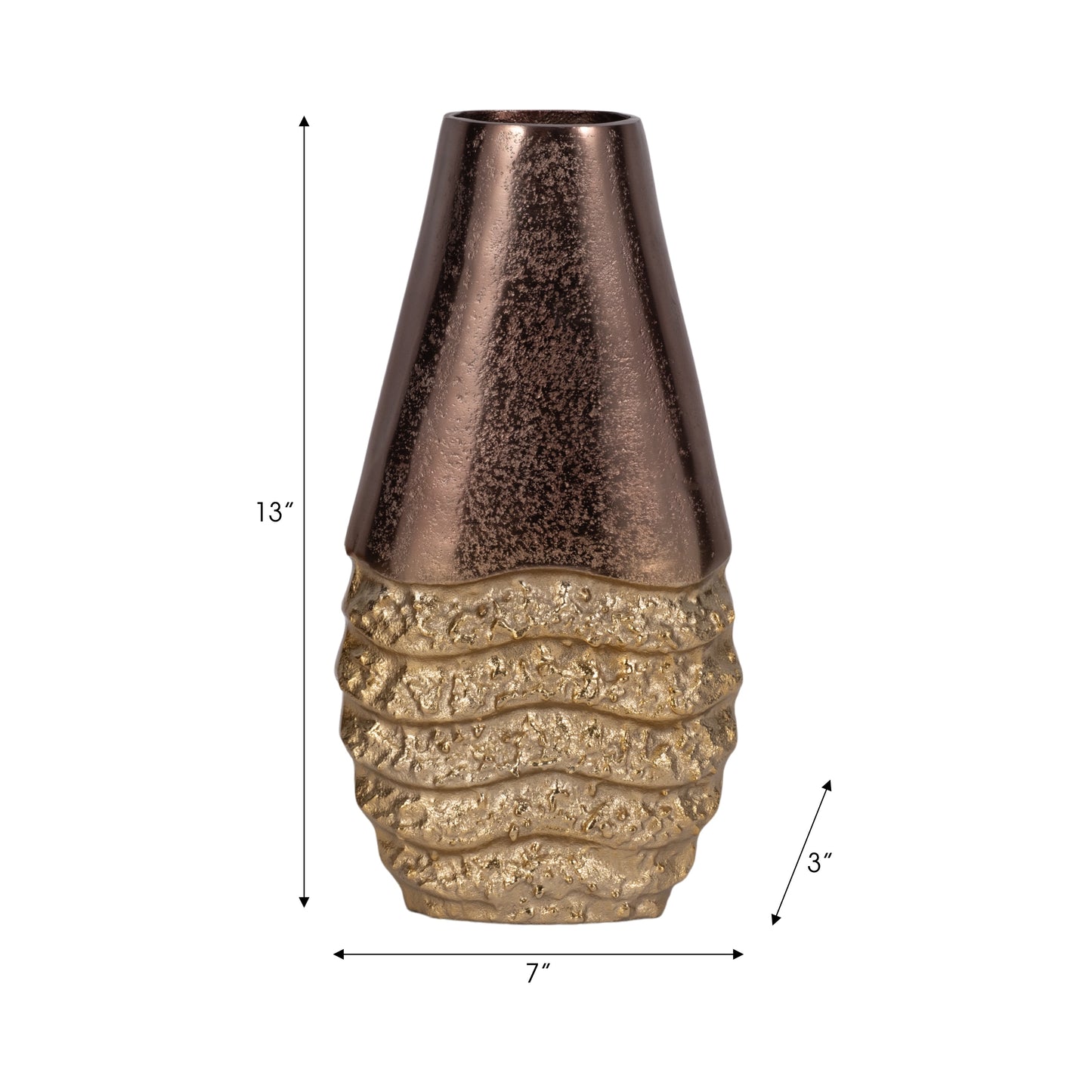 Metal, 13" Ridged Tall Vase, Black/gold
