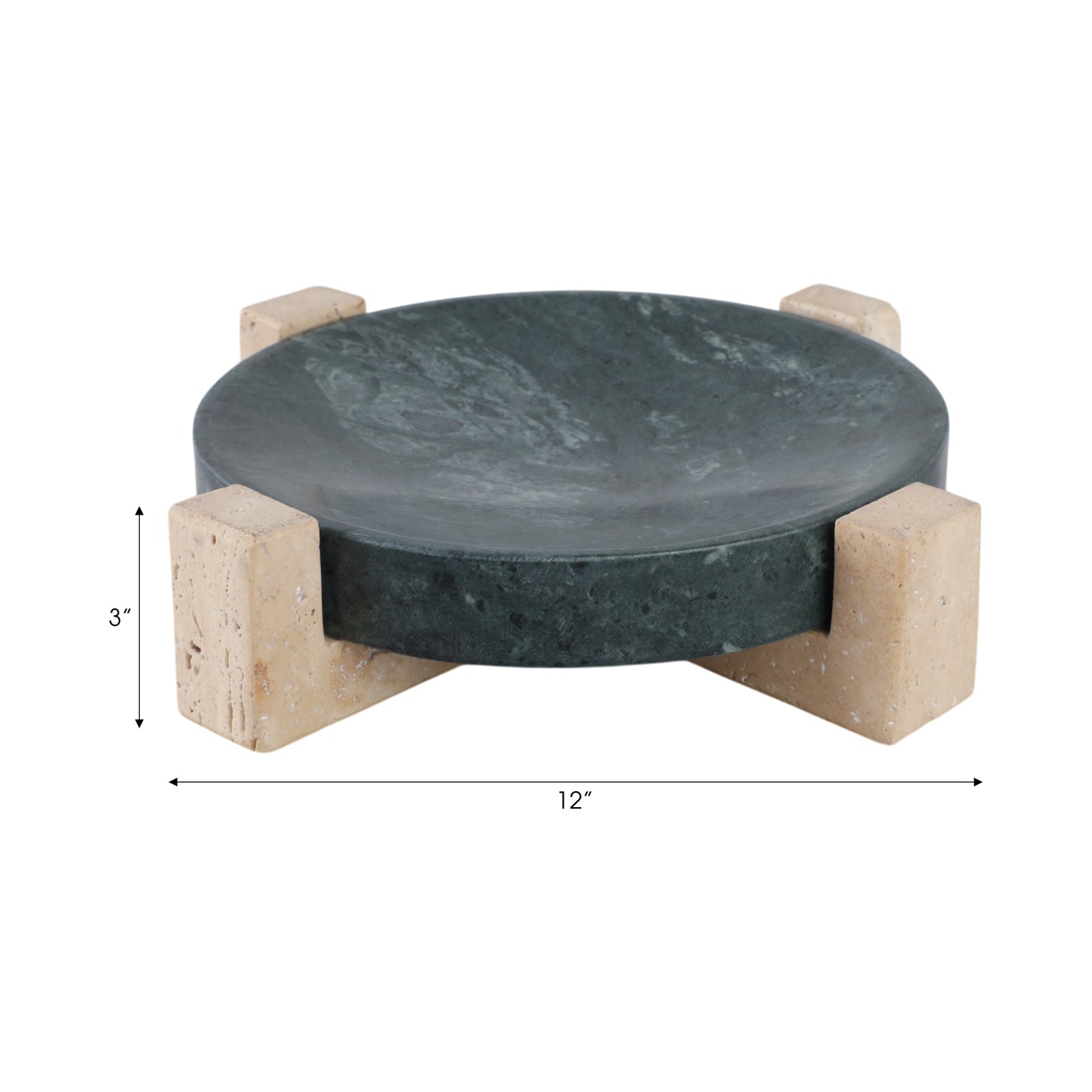 12" Archer Small Green Marble And Travertine Tray