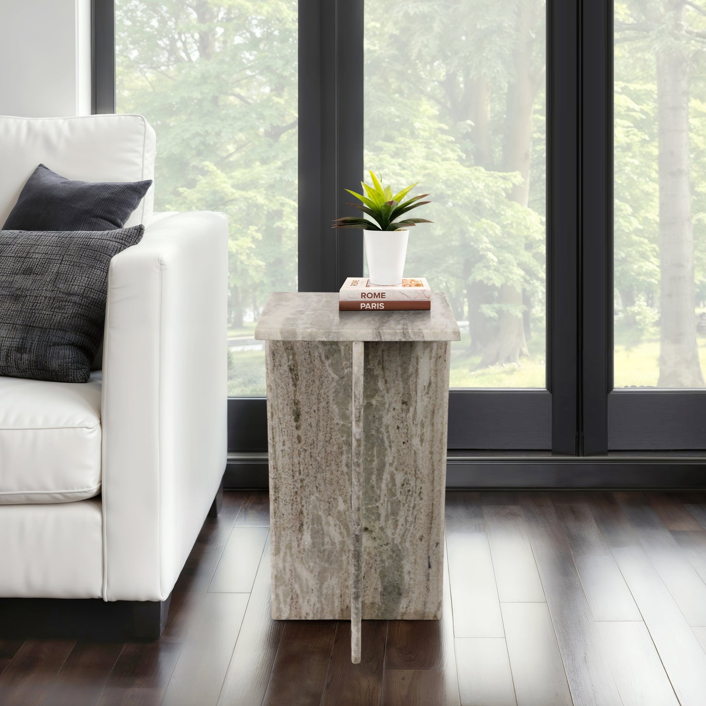 22" ROMMI SMALL MARBLE TABLE, WHITE