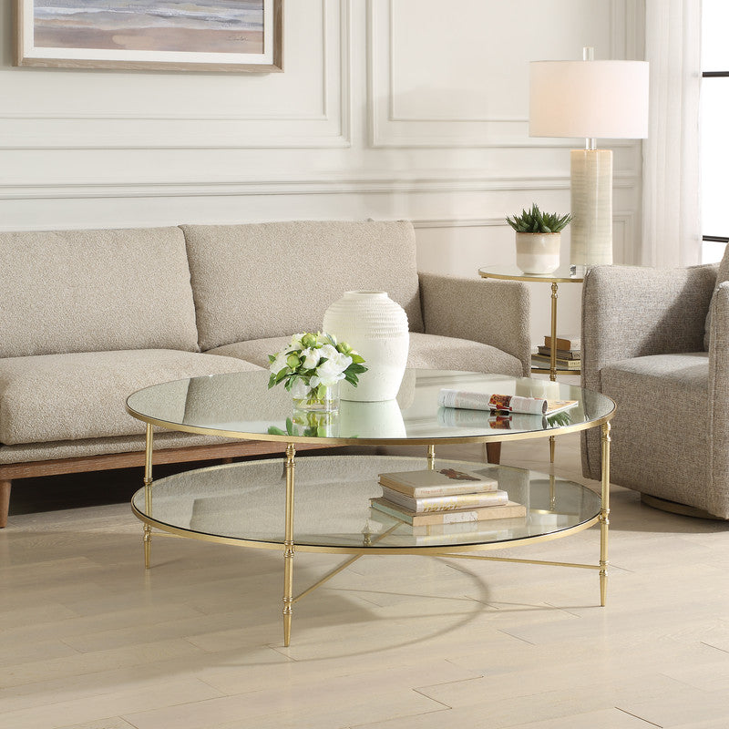 24298-SL-UTT |Henzler 91 W x 48 H x 91 D Round Coffee Table with Mirror Top