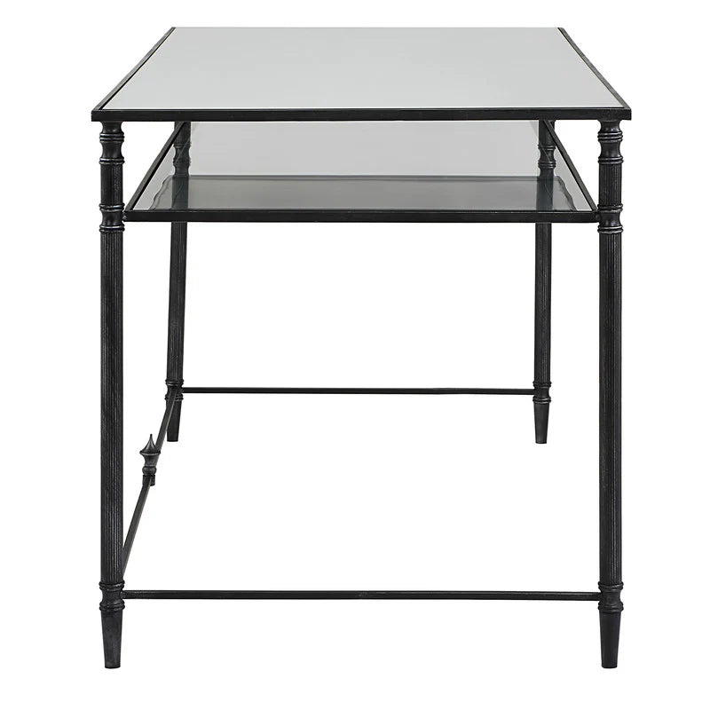 Henzler 132 W x 76 H x 71 D Rectangle Desk with Mirror Top-black