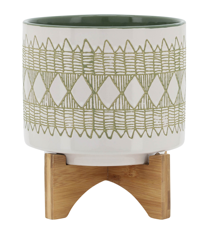 CERAMIC 16" JAR WITH GOLD LID, GREEN