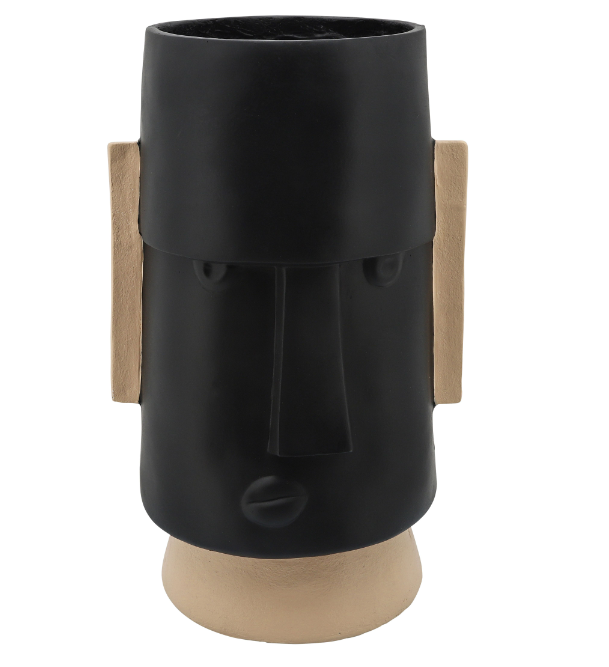 وعاء زرع من الراتنج بقطر 10 بوصات، وجه كوميدي غاضب، أسود