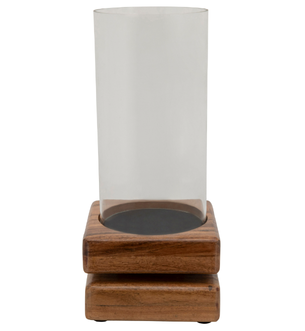 WOOD/GLASS 14" HURRICANE, BROWN