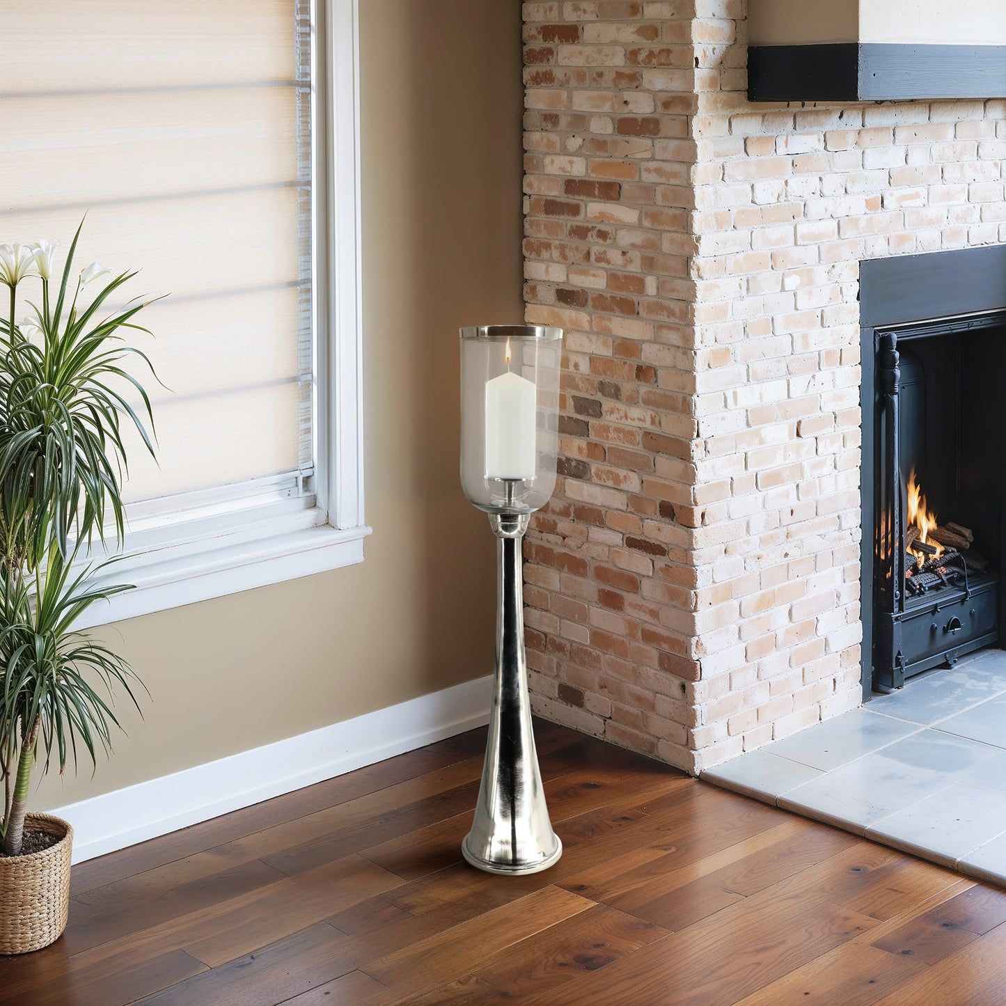 34" Radiant Small Silver Glass Candle Hurricane