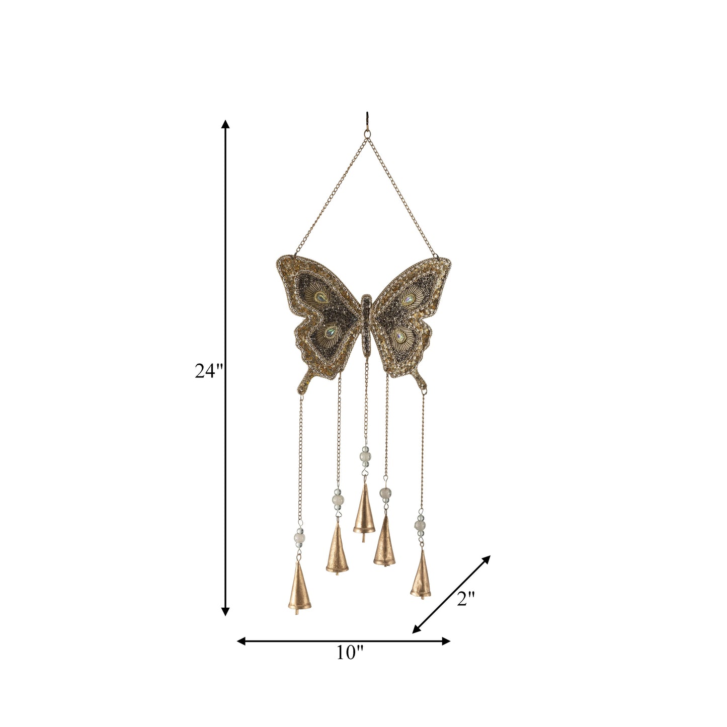 Metal, 24" Mosaic Butterfly Chime, Gold