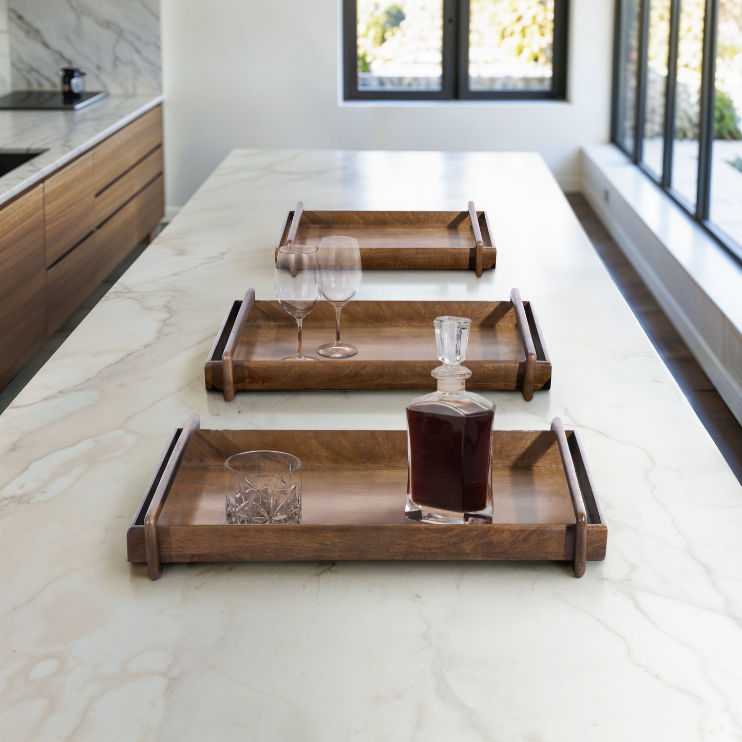 S/3 18/22/26" Kazu Wood Trays, Brown