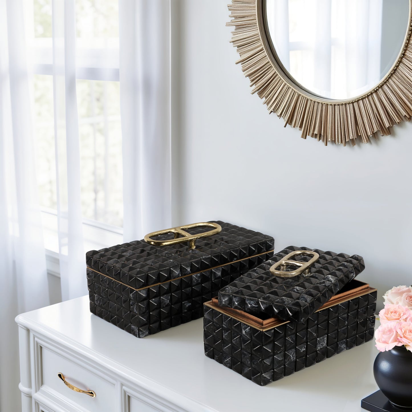 S/2 11/14" Bente Grey Resin Boxes