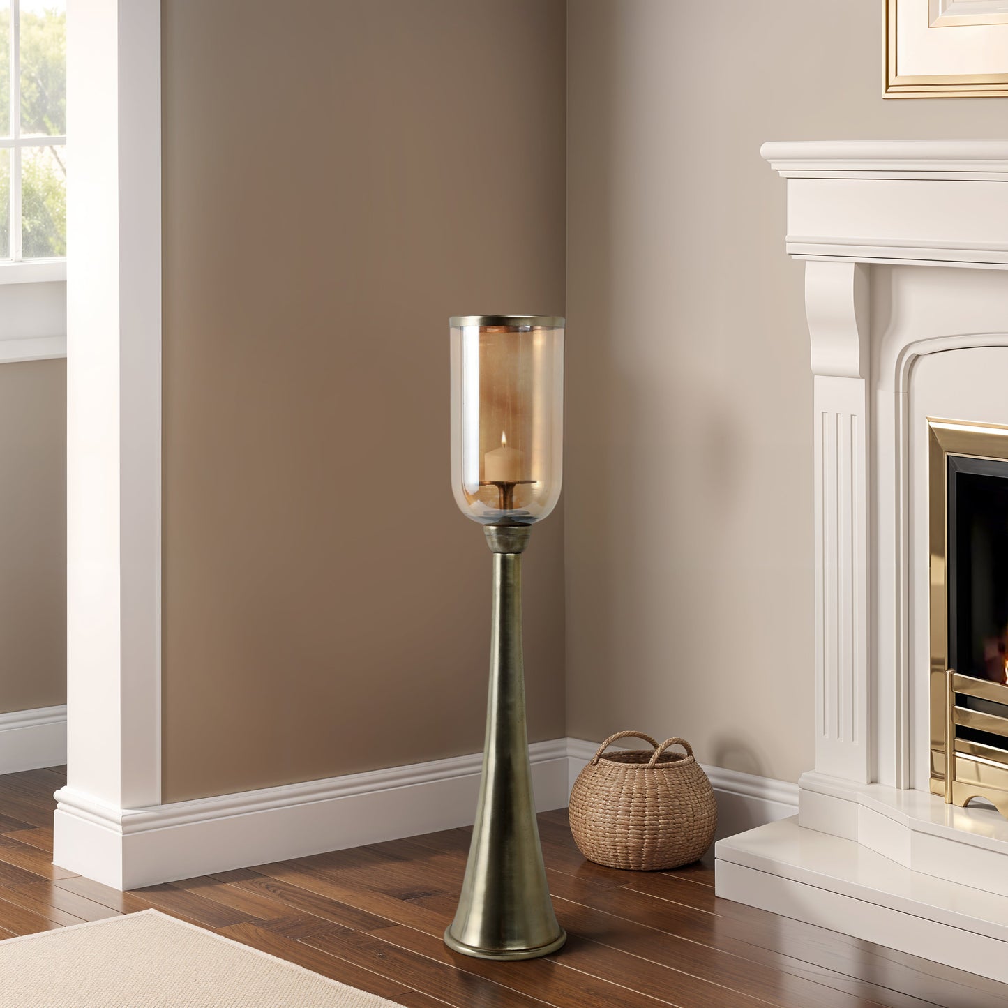 34" Illum Small Gold Glass Candle Hurricane