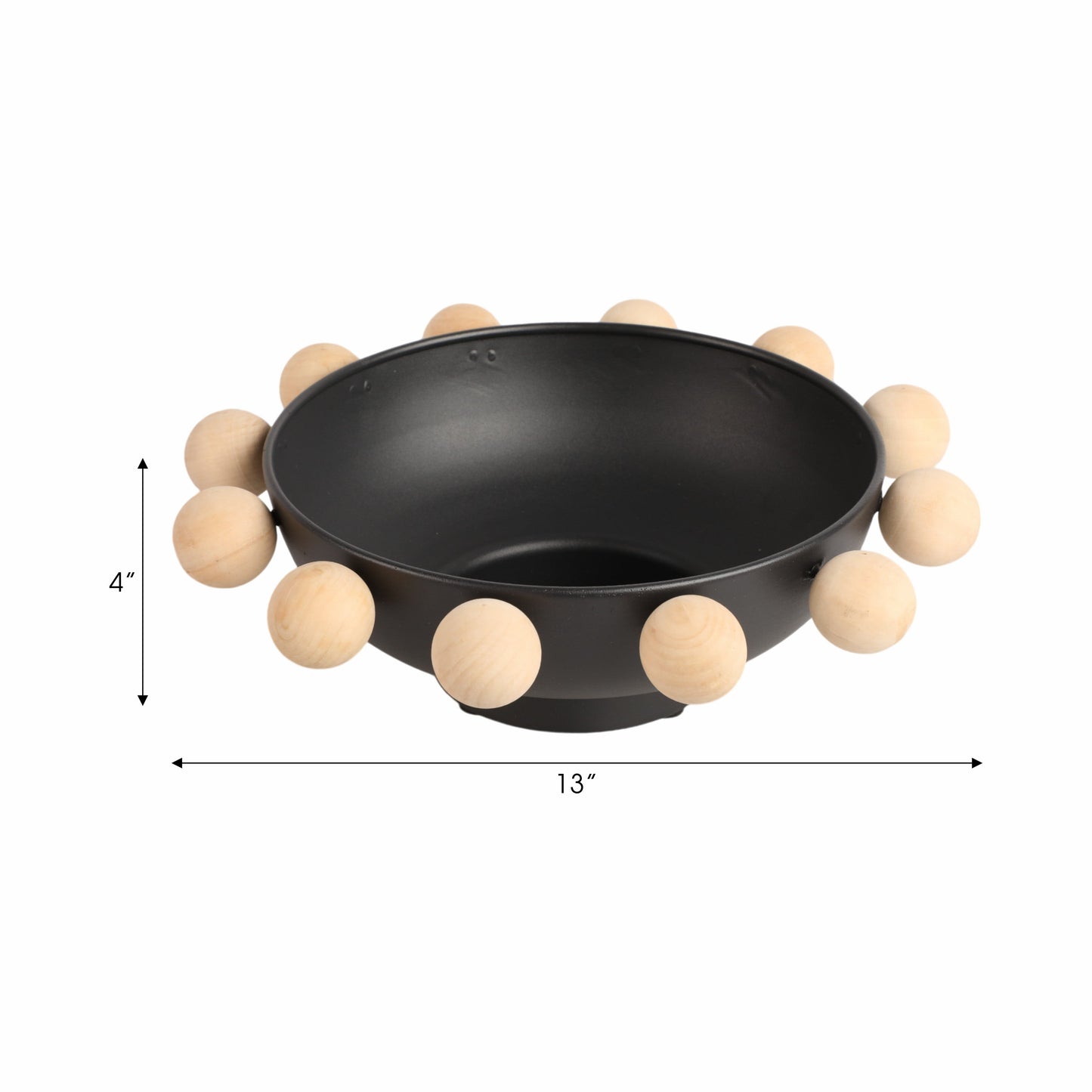 13" Bowl With Large Wooden Knobs, Black