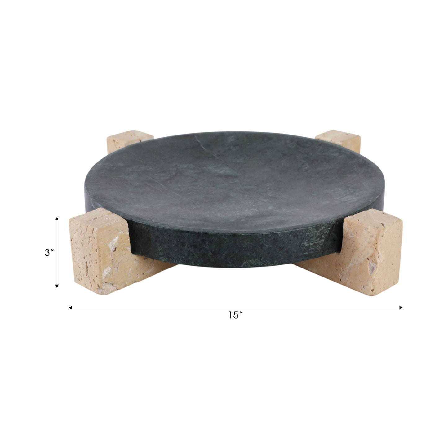 15" Archer Large Green Marble And Travertine Tray