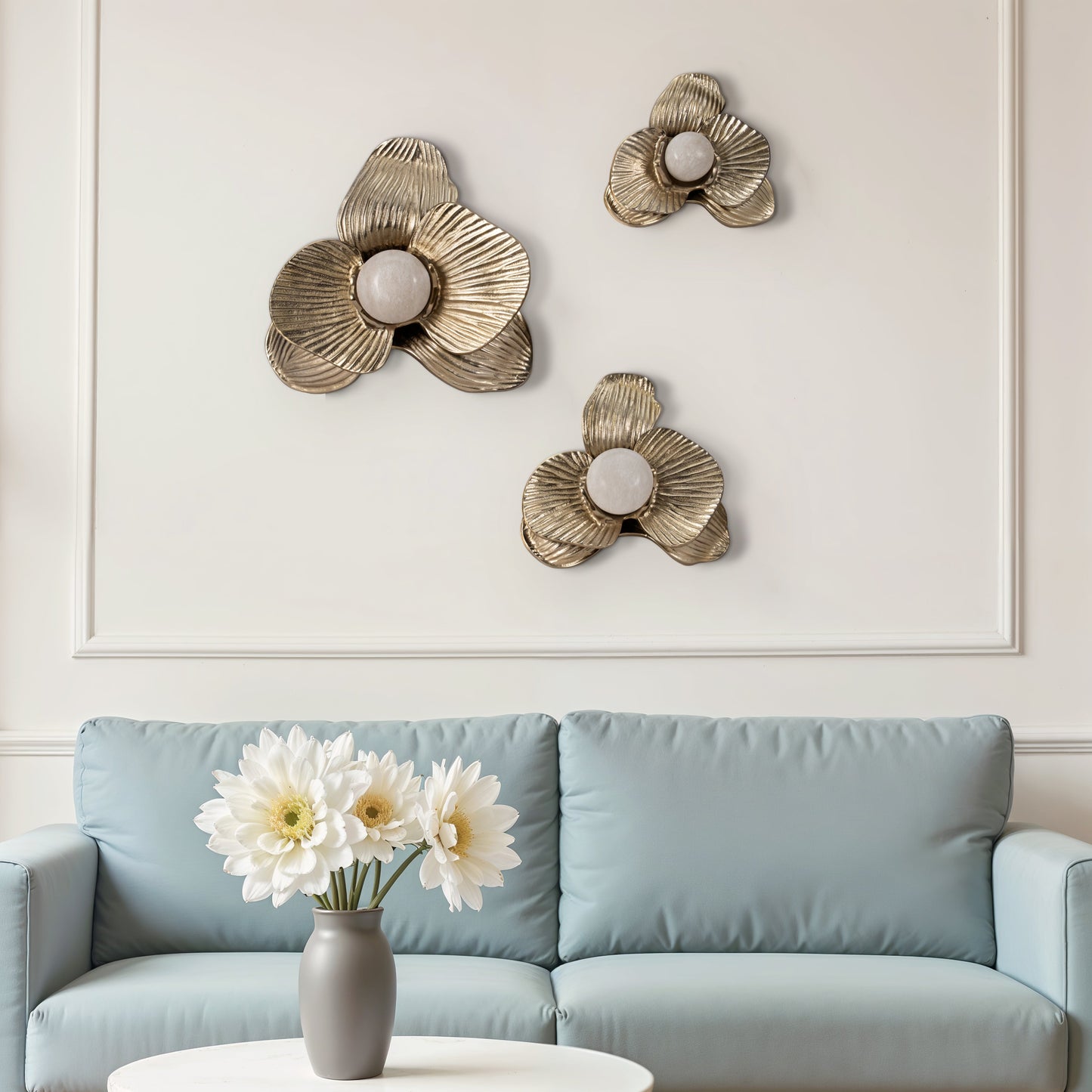 Metal, S/3 10/12/16" Womack Wall Flowers, Gold