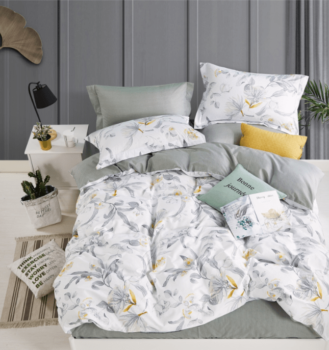 Leaf Pattern White Bedding Set-KING