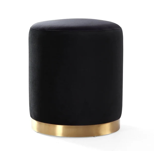 Opal Black Velvet Ottoman -Gold Base