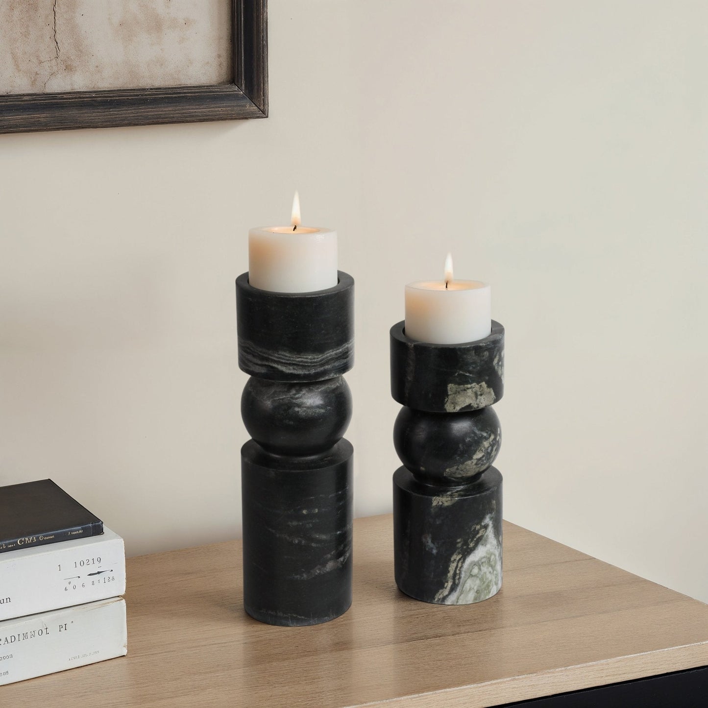 S/2 9/12" Himalayan Marble Candle Holders