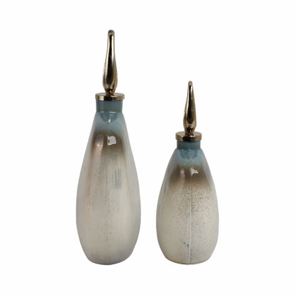 S/2 15/18" Ashford Glass Bottles With Metal Topper