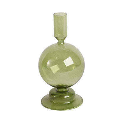 7" Glass Bubble Taper Candle Holder, Olive