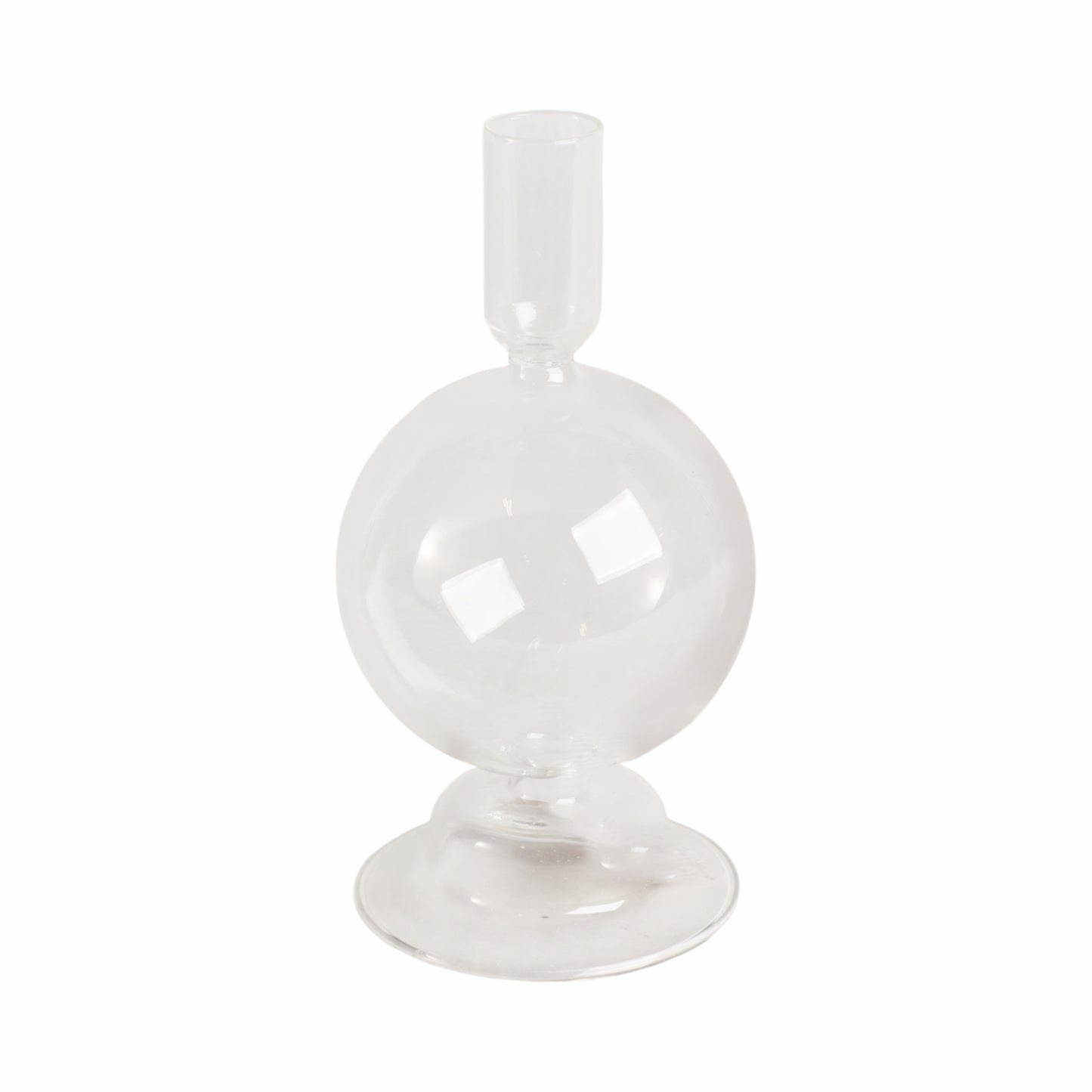 7" Glass Bubble Taper Candle Holder, Clear