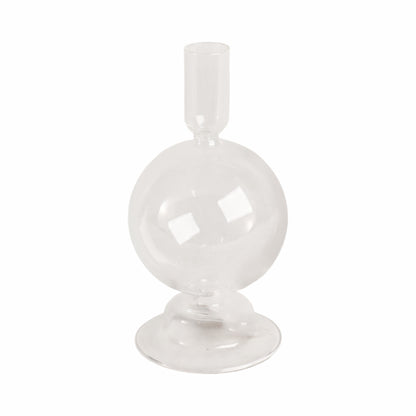 7" Glass Bubble Taper Candle Holder, Clear