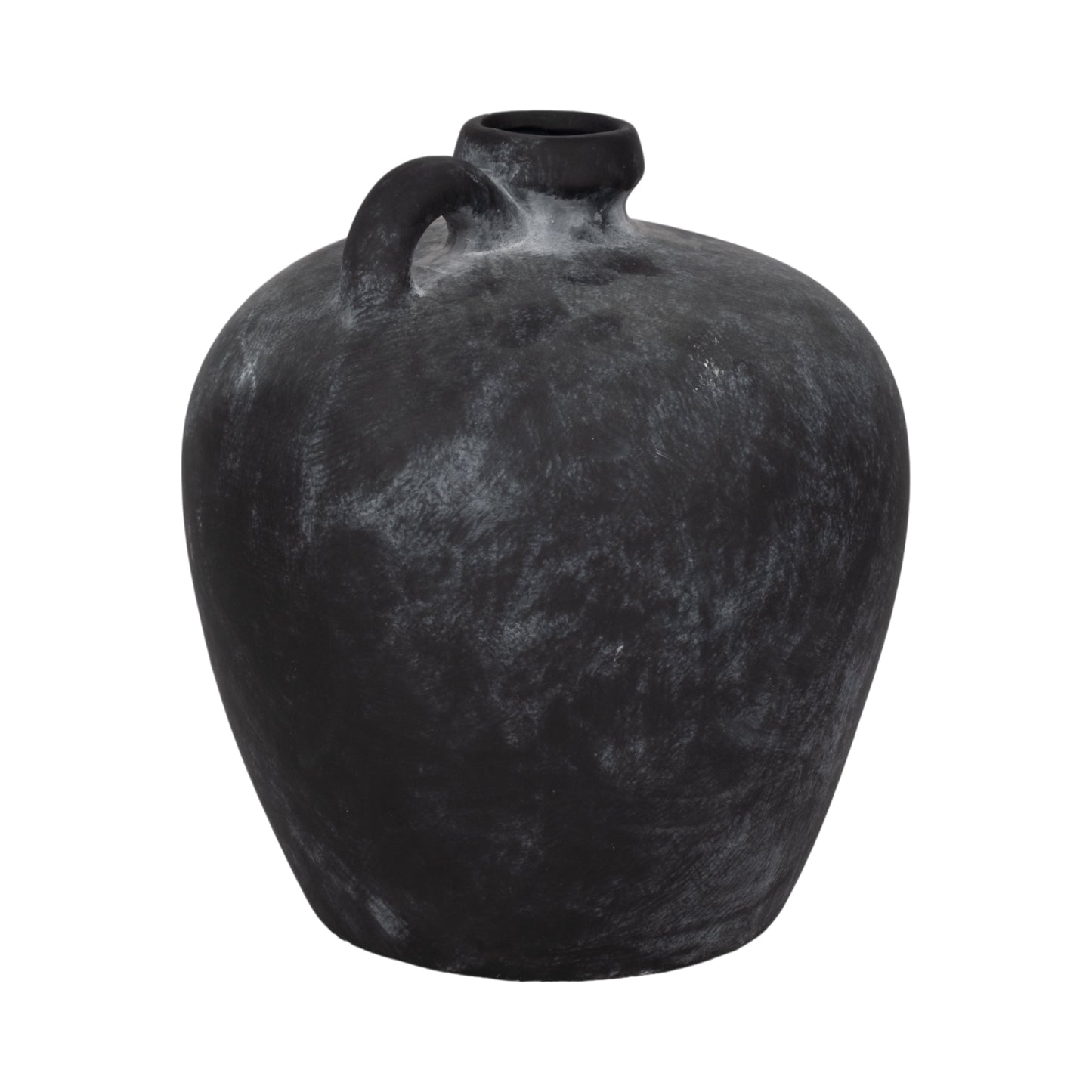 12" Weathered Terracotta Jug With Handle, Black