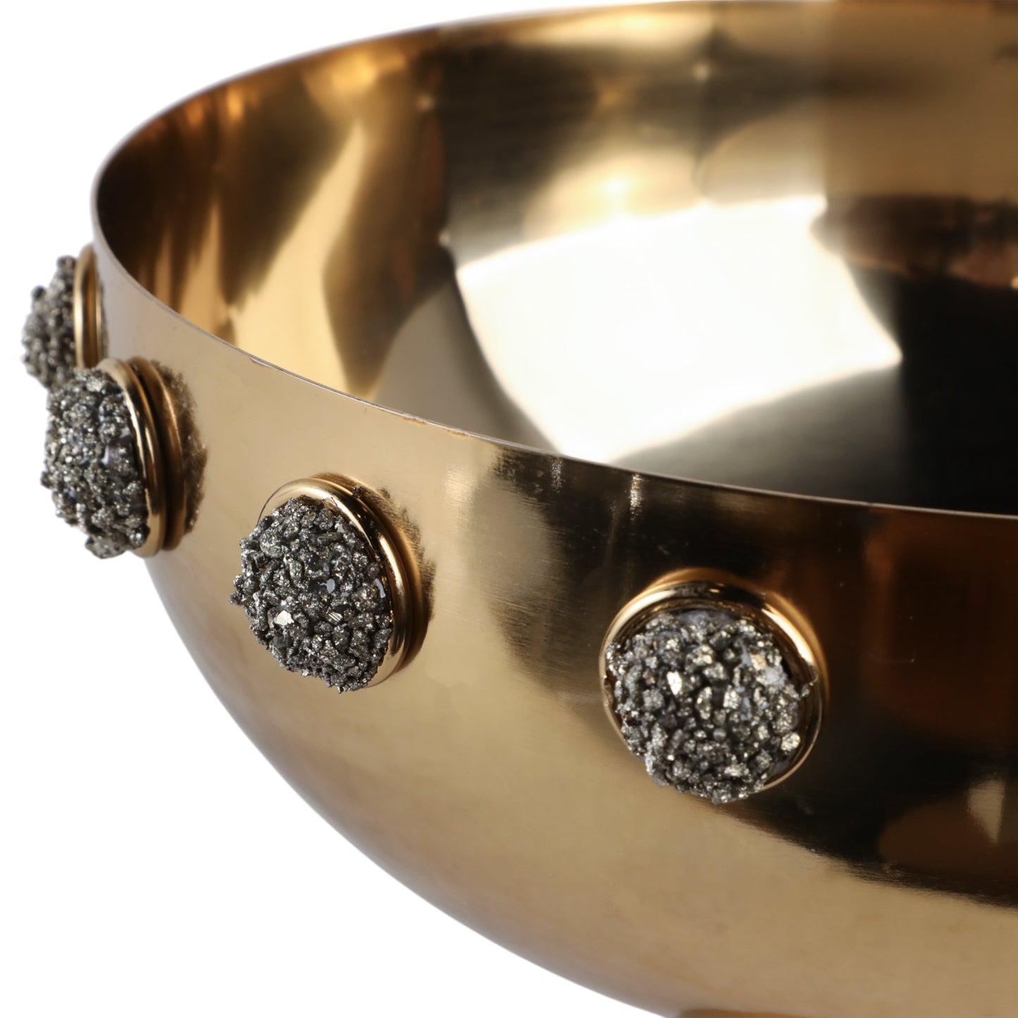 10" Adalyn Pyrite Stone And Steel Bowl