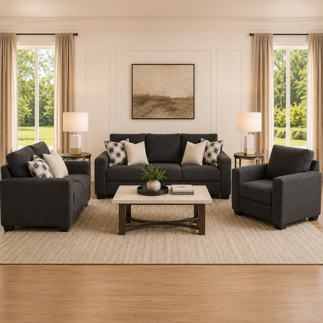 Loreo Sofa Set with 2 Free Dual Table Lamp (Silver)