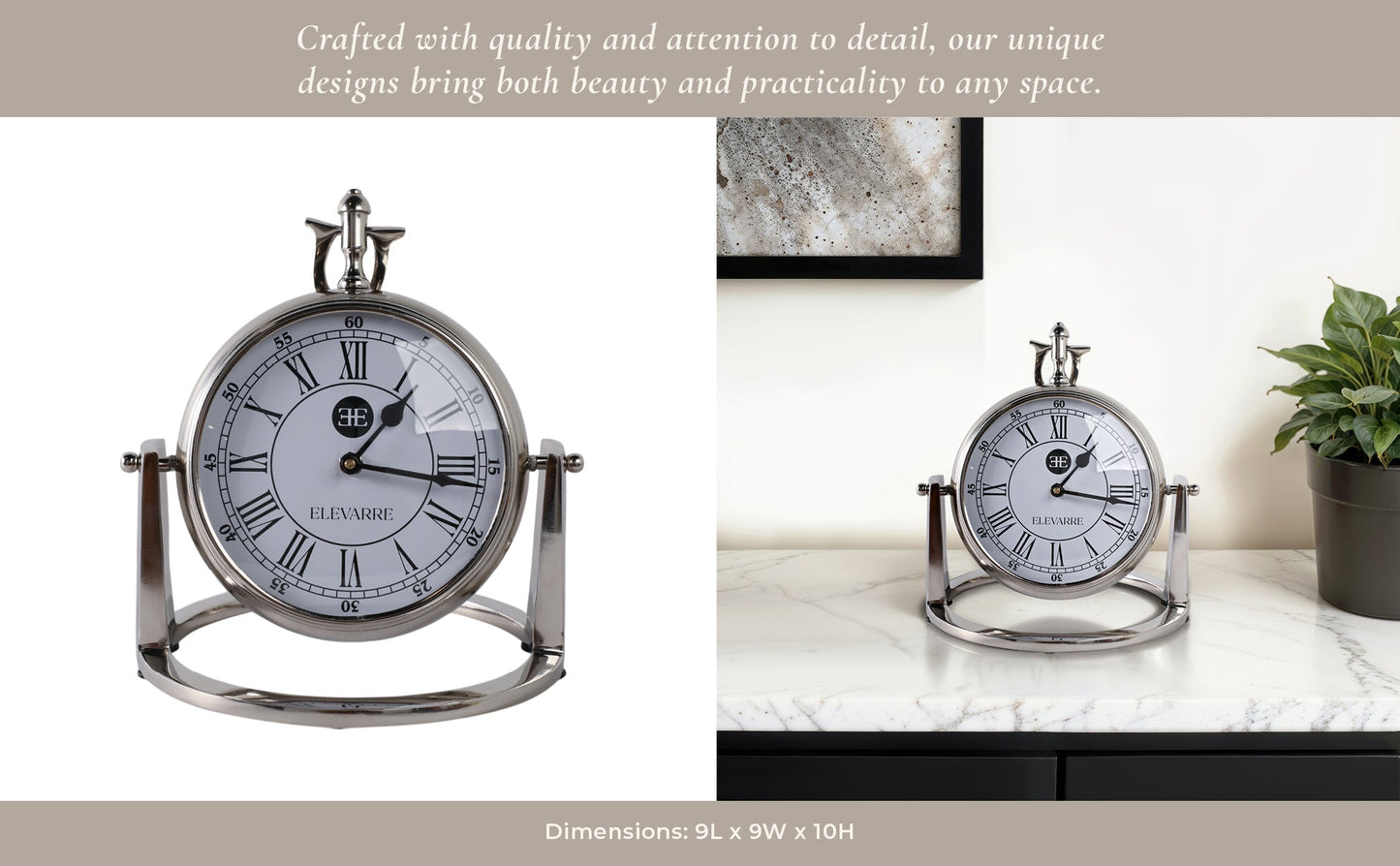 10" Veridian Silver Aluminum Desk Clock