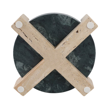 12" Archer Small Green Marble And Travertine Tray