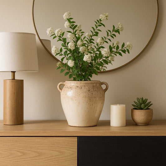 11x10" Textured Terracotta 2-handle Vase,ivry/brwn