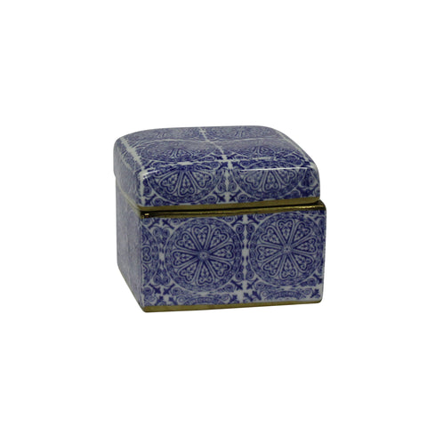 12051-01 | Decorative Ceramic Covered Box, Blue/White/Gold