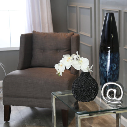 EC, GLOSS BLACK SPIKED CERAMIC VASE 8"