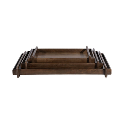 S/3 18/22/26" Kazu Wood Trays, Brown